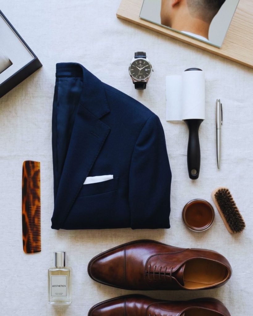 Professional grooming essentials arranged neatly to symbolize appearance investment.