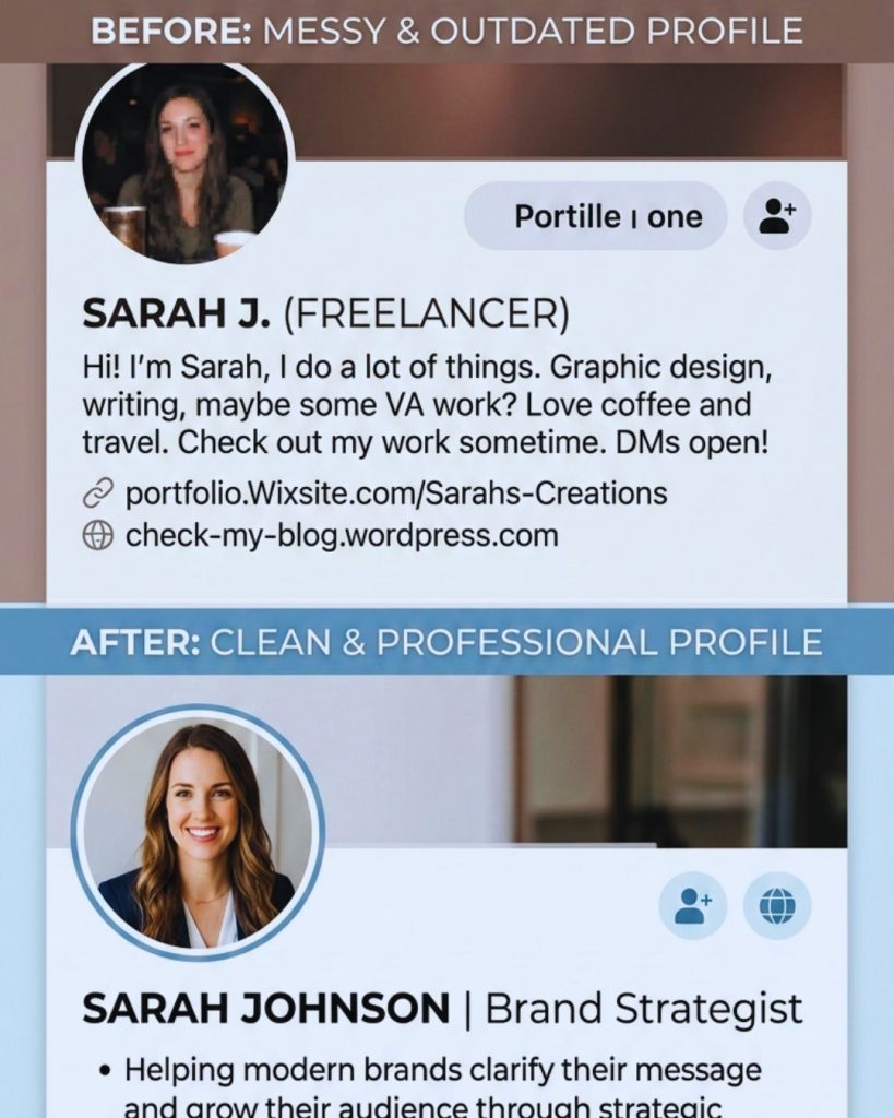 Comparison of weak vs professional digital branding illustrating trust differences.