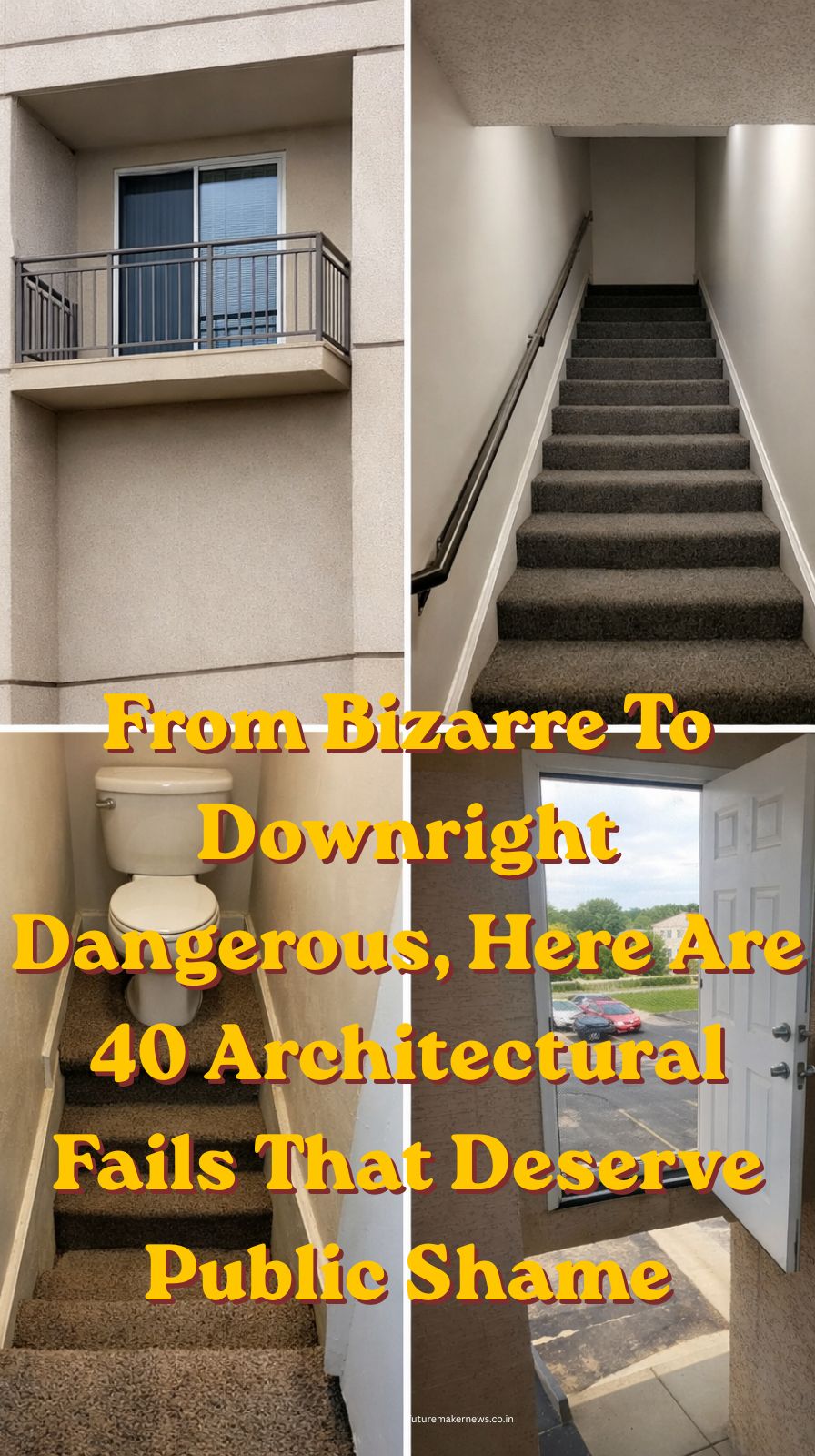 Glass skyscraper reflecting sunlight melting a car and collapsing bridge showing dangerous architectural design failures