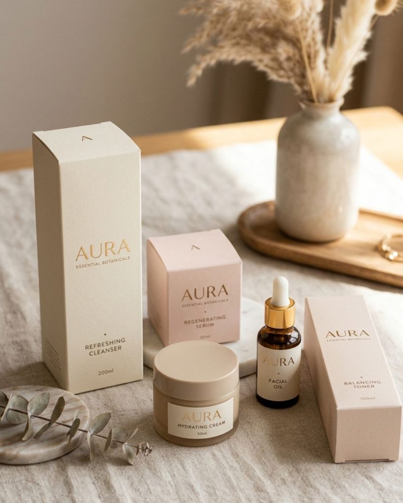 Consistent aesthetic brand packaging representing strong brand identity