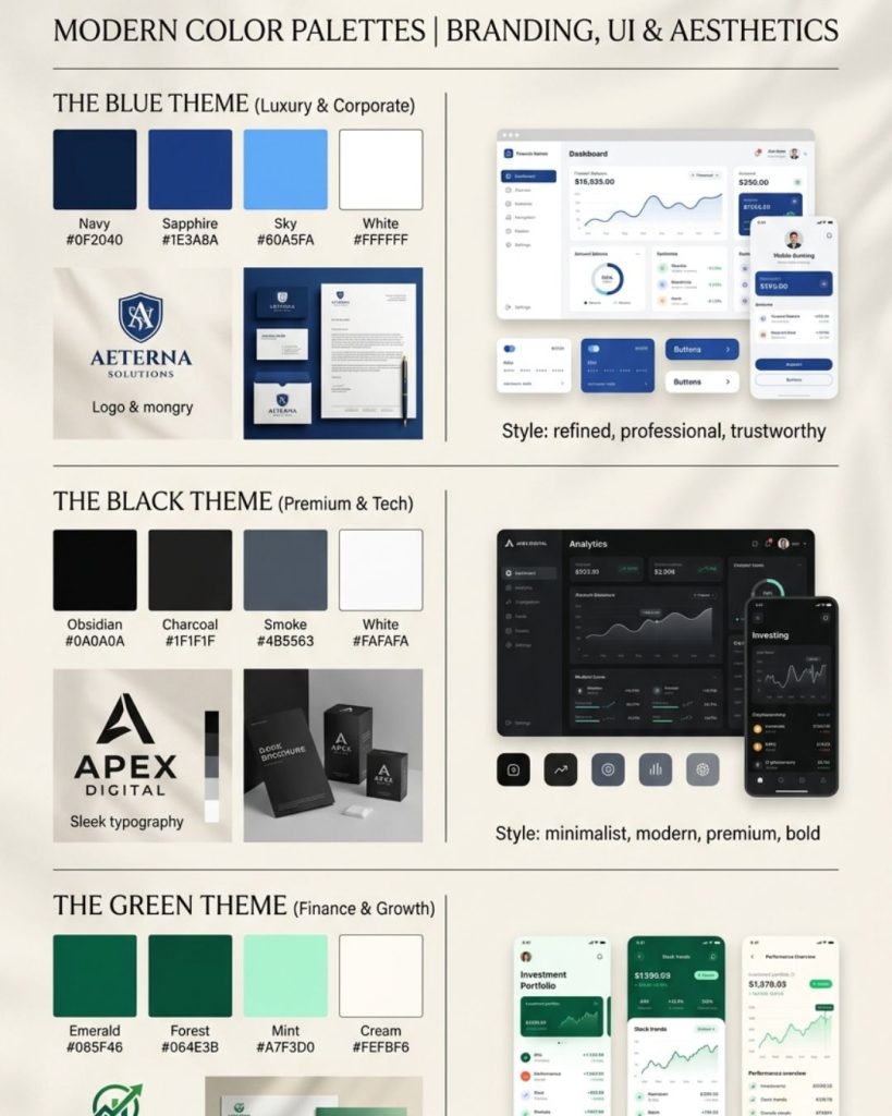 Color palette examples showing psychological impact of branding colors