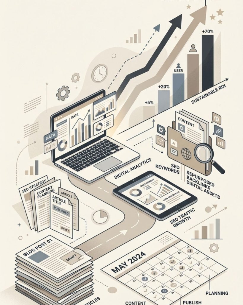Evergreen blog content concept showing long-term traffic and passive income growth