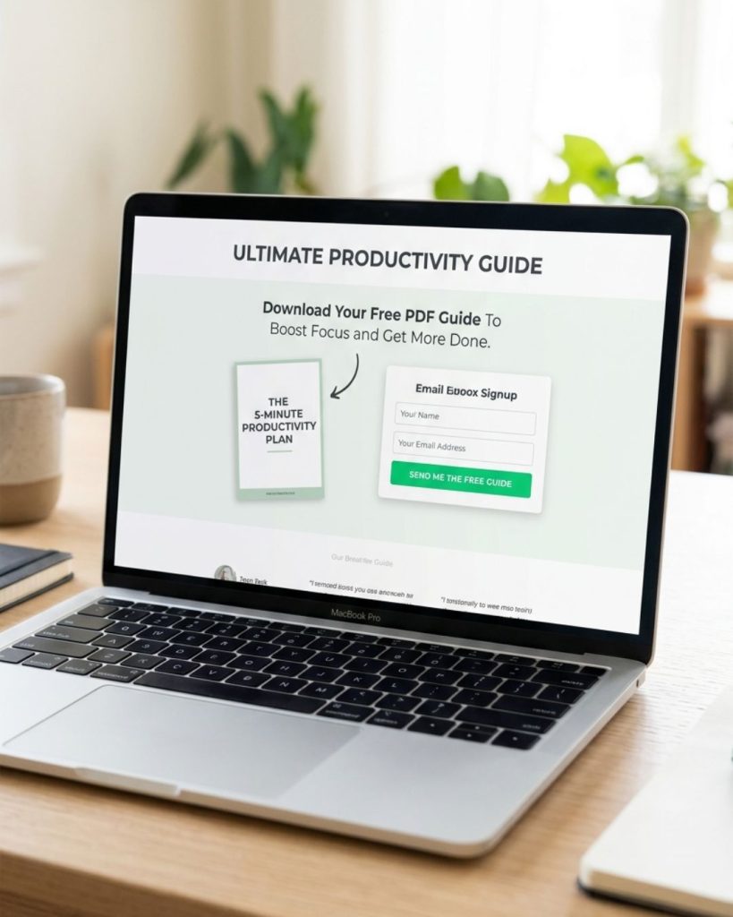 Email signup page with free lead magnet for digital marketing funnel