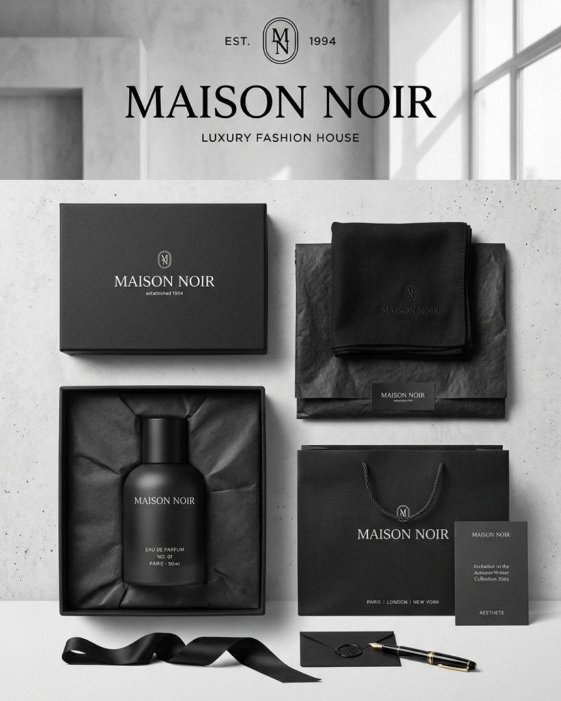 Luxury minimalist branding design using black and white tones