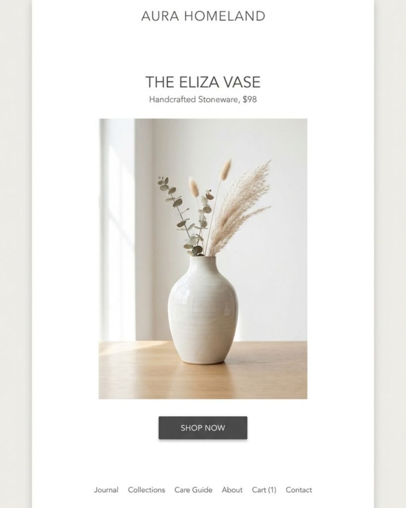 Minimalist website layout showing use of white space and clean design