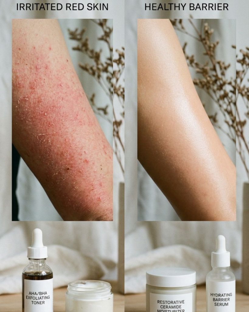 Damaged skin barrier caused by over exfoliation with acids