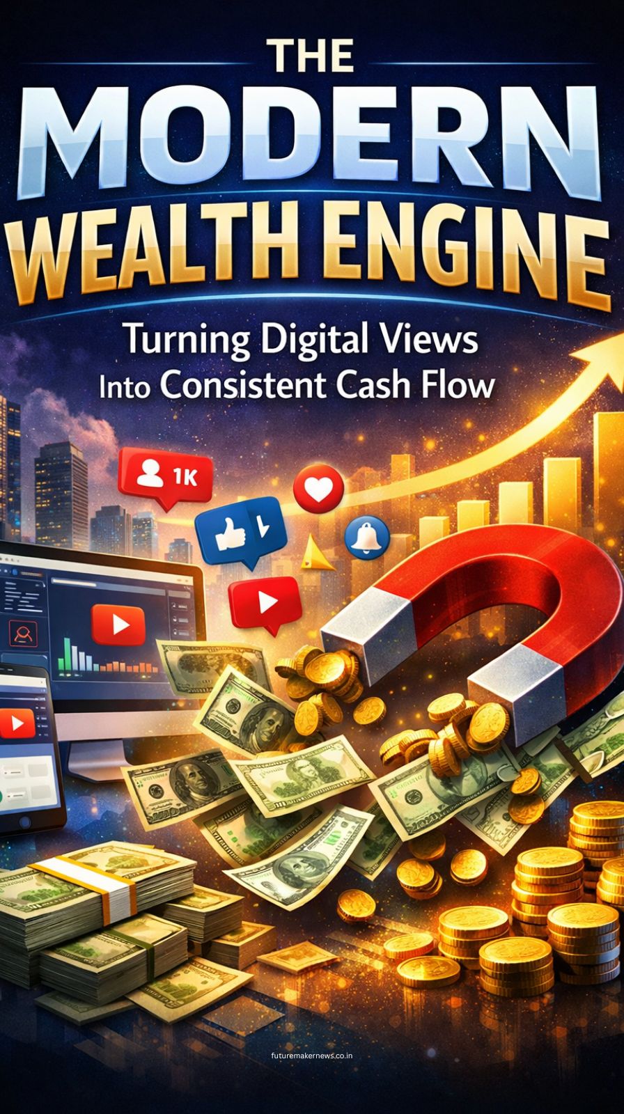 Digital marketing funnel setup with analytics showing passive income growth from online traffic