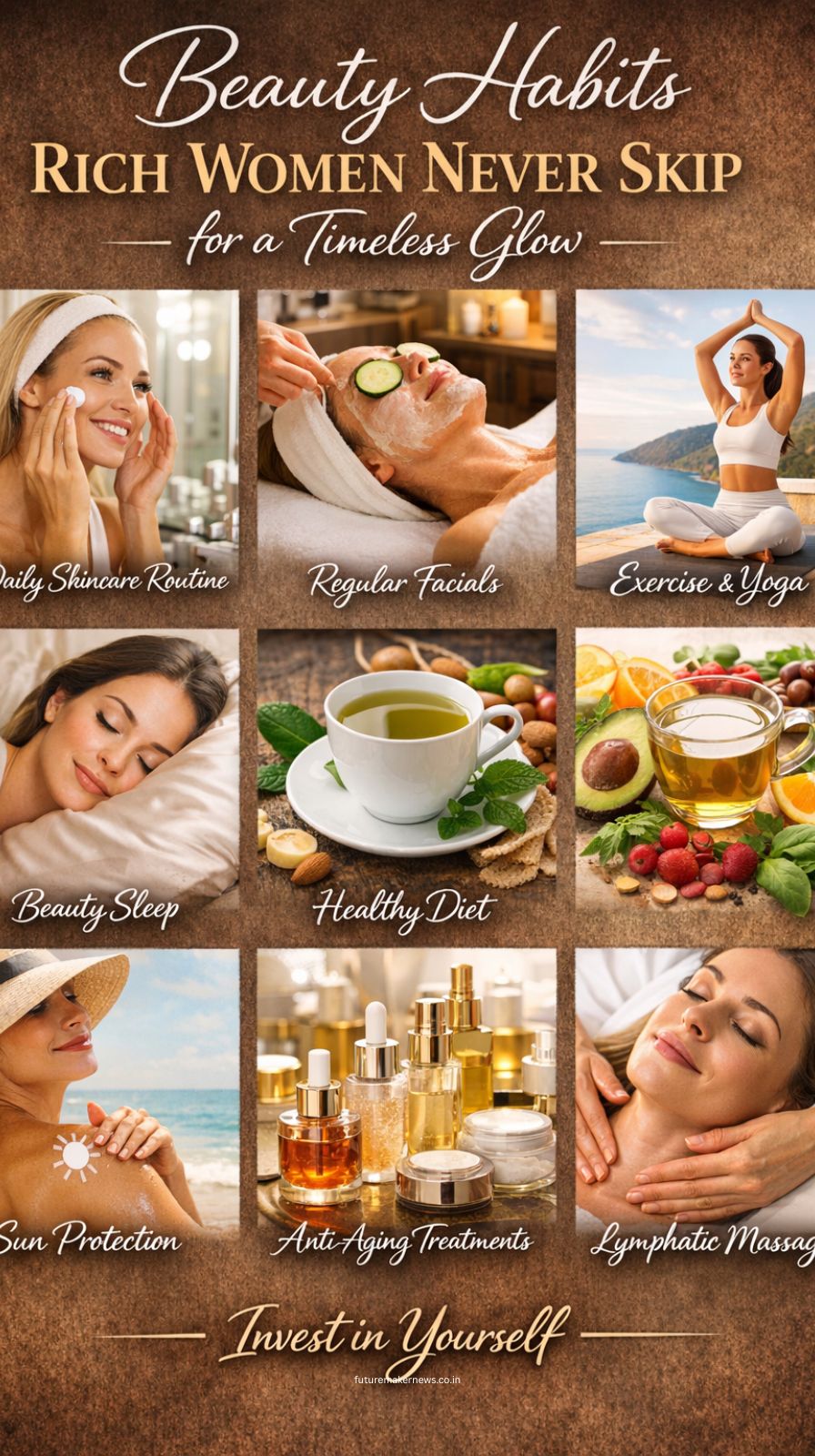 Elegant luxury skincare setup on marble vanity representing rich women beauty habits