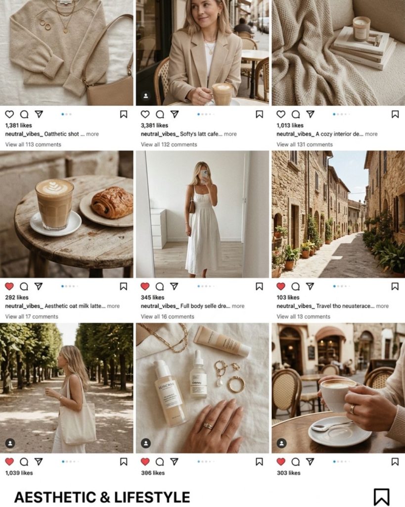 Aesthetic Instagram grid with cohesive branding and neutral tones
