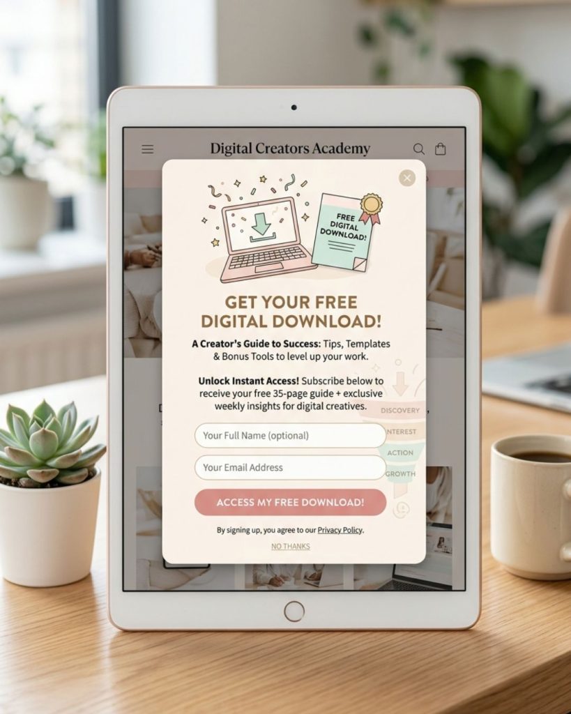 Email opt-in popup offering free lead magnet for blog visitors