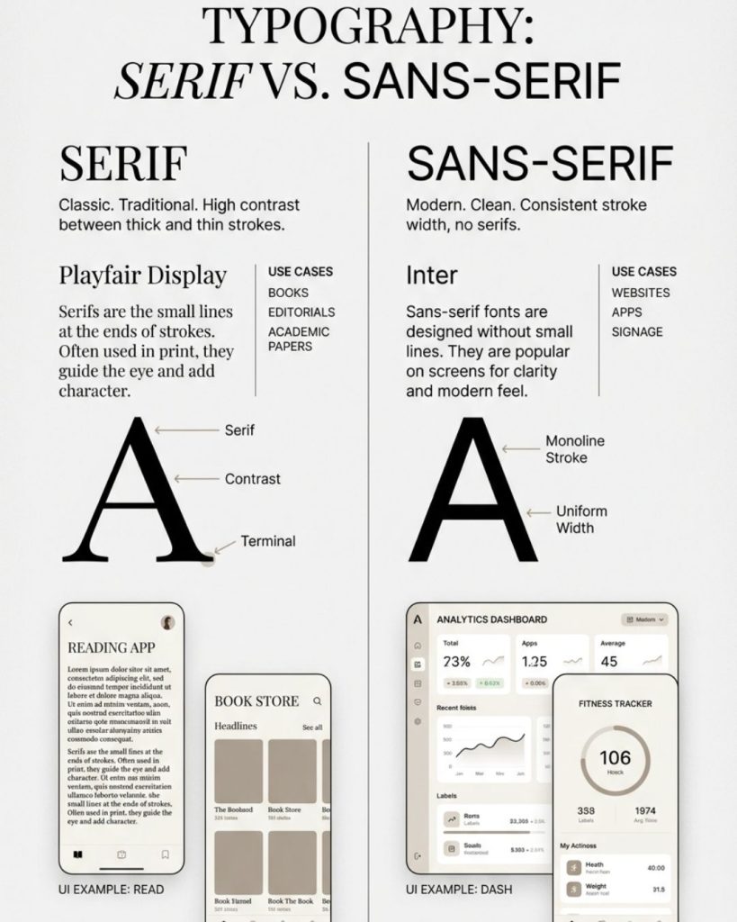 Comparison of serif and sans-serif fonts in modern website design