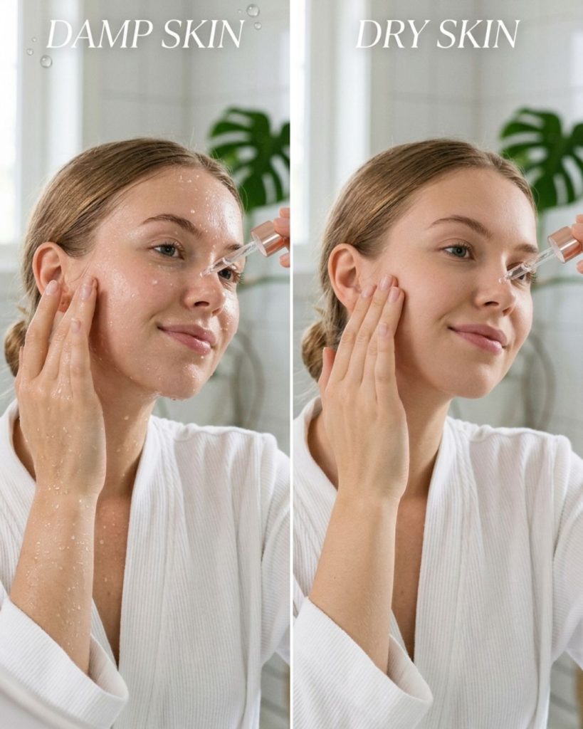 Applying skincare products on damp vs dry skin for better absorption