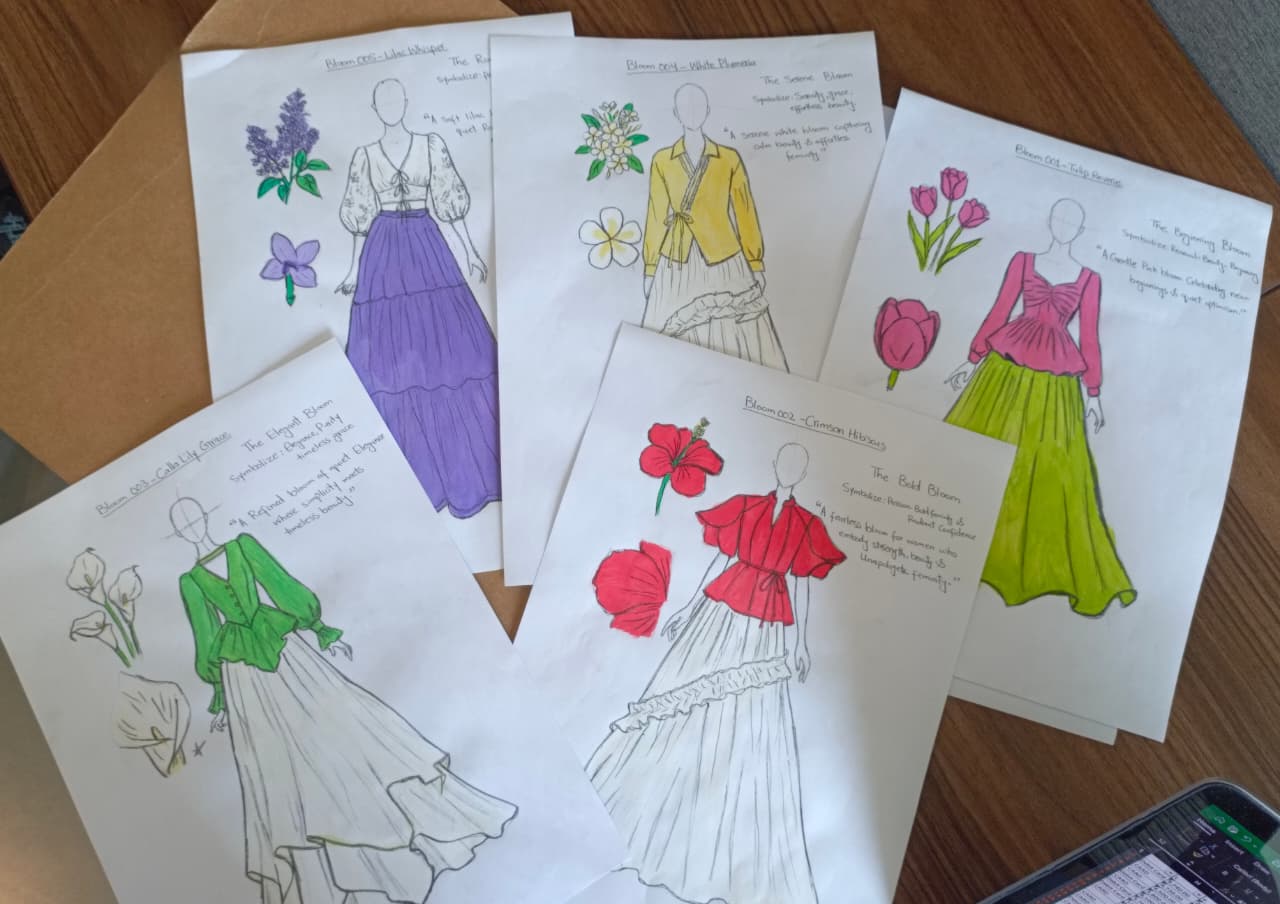 Rimsha Feroz Bloom fashion sketches floral collection concept designs brand universe